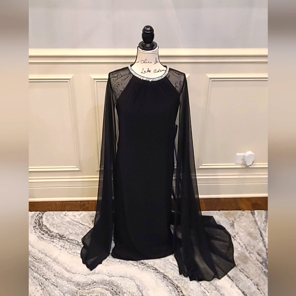 Long Gown with Rhinestone Neckline and Chiffon Cape by: R&M Richards